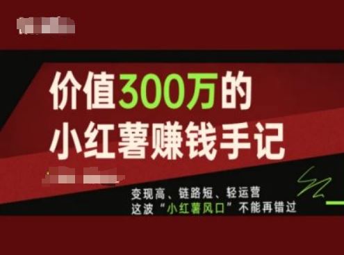 价值300万的小红书赚钱手记，变现高、链路短、轻运营，这波“小红薯风口”不能再错过-启航188资源站