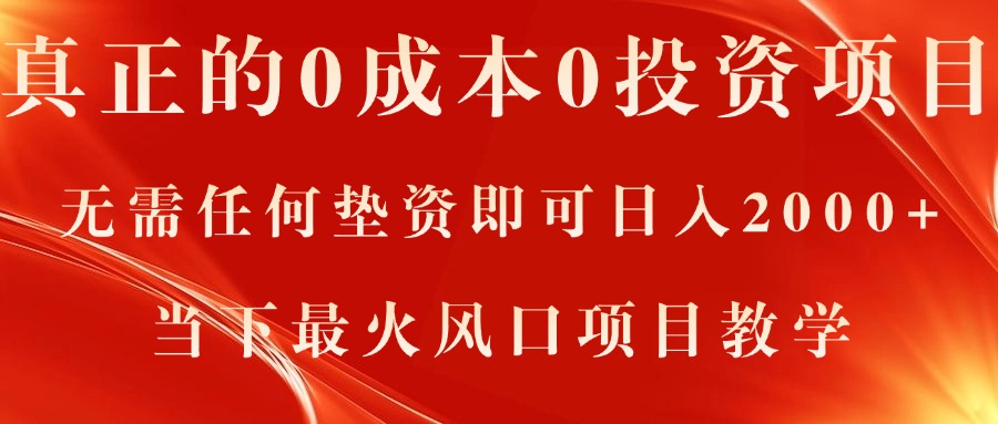 （11387期）真正的0成本0投资项目，无需任何垫资即可日入2000+，当下最火风口项目教学-启航188资源站