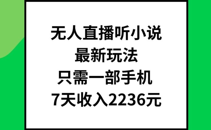 无人直播听小说最新玩法，只需一部手机，7天收入2236元【揭秘】-启航188资源站