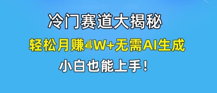 冷门赛道大揭秘，轻松月赚1W+无需AI生成，小白也能上手【揭秘】-启航188资源站