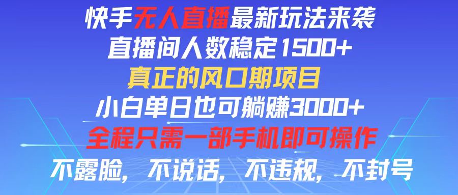 （11792期）快手无人直播全新玩法，直播间人数稳定1500+，小白单日也可躺赚3000+，…-启航188资源站