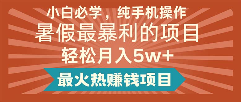 （11583期）小白必学，纯手机操作，暑假最暴利的项目轻松月入5w+最火热赚钱项目-启航188资源站