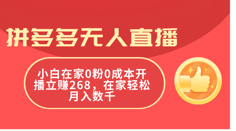 （11521期）拼多多无人直播，小白在家0粉0成本开播立赚268，在家轻松月入数千-启航188资源站