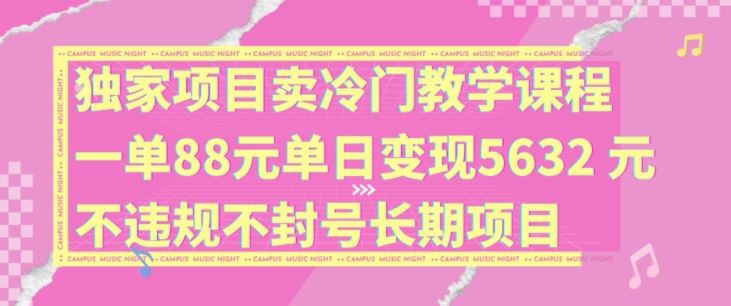 独家项目卖冷门教学课程一单88元单日变现5632元违规不封号长期项目【揭秘】-启航188资源站