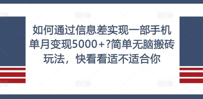 如何通过信息差实现一部手机单月变现5000+?简单无脑搬砖玩法，快看看适不适合你【揭秘】-启航188资源站