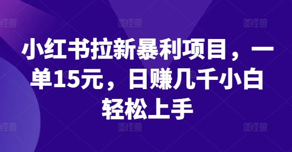 小红书拉新暴利项目，一单15元，日赚几千小白轻松上手-启航188资源站