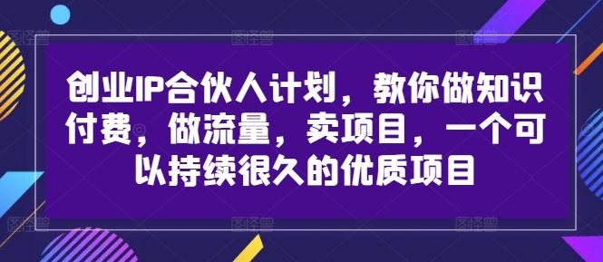 创业IP合伙人计划，教你做知识付费，做流量，卖项目，一个可以持续很久的优质项目-启航188资源站