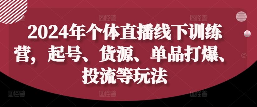 2024年个体直播训练营，起号、货源、单品打爆、投流等玩法-启航188资源站