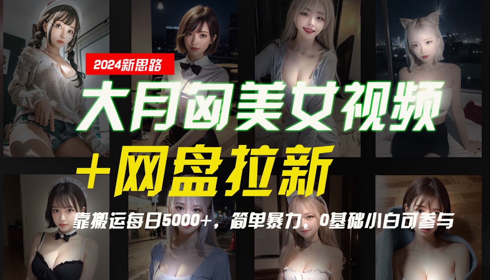 【新思路】大月匈美女视频+网盘拉新，靠搬运每日5000+，简单暴力，0基础小白可参与-启航188资源站