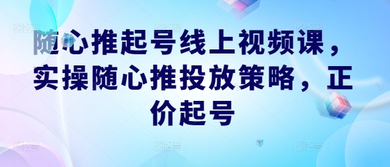 随心推起号线上视频课，实操随心推投放策略，正价起号-启航188资源站