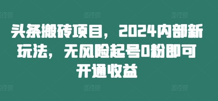 头条搬砖项目，2024内部新玩法，无风险起号0粉即可开通收益-启航188资源站