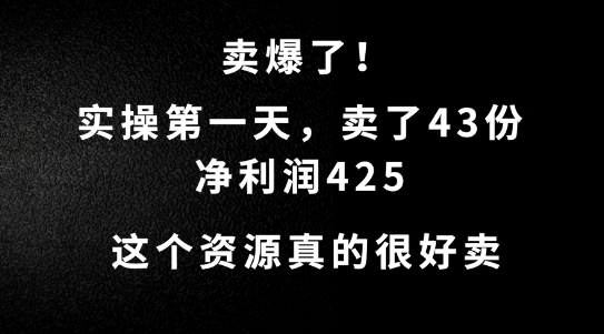 这个资源，需求很大，实操第一天卖了43份，净利润425【揭秘】-启航188资源站