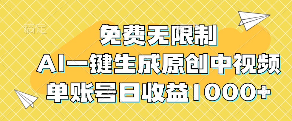 免费无限制，AI一键生成原创中视频，单账号日收益1000+-启航188资源站