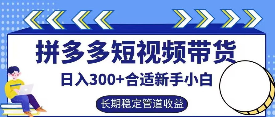 拼多多短视频带货日入300+有长期稳定被动收益，合适新手小白【揭秘】-启航188资源站