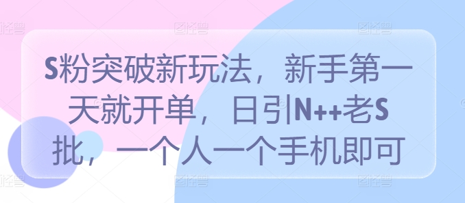 S粉突破新玩法，新手第一天就开单，日引N++老S批，一个人一个手机即可【揭秘】-启航188资源站