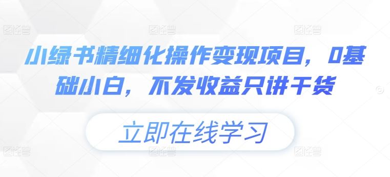 小绿书精细化操作变现项目，0基础小白，不发收益只讲干货-启航188资源站