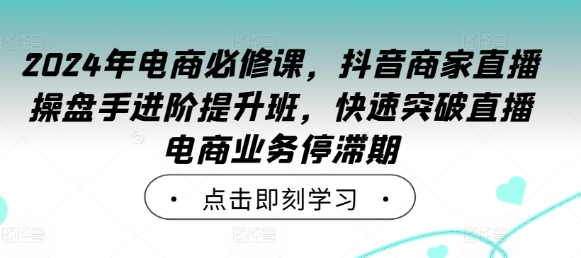 2024年电商必修课，抖音商家直播操盘手进阶提升班，快速突破直播电商业务停滞期-启航188资源站