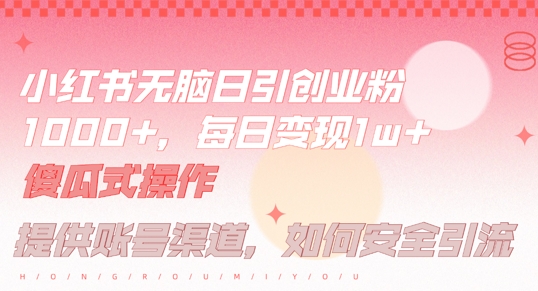 小红书无脑每日引流创业粉500+，小白每天只花半小时，躺赚长尾收益【揭秘】-启航188资源站