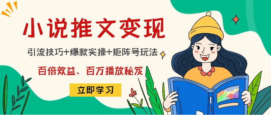 小说推文训练营：引流技巧+爆款实操+矩阵号玩法，百倍效益、百万播放秘笈-启航188资源站