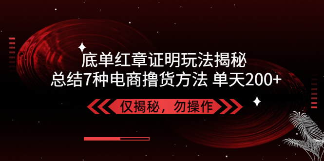 独家底单红章证明揭秘 总结7种电商撸货方法 操作简单,单天200+【仅揭秘】-启航188资源站