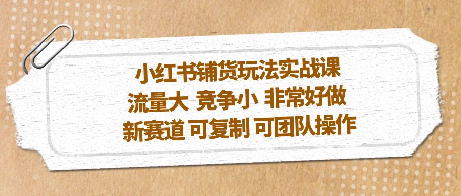 小红书铺货玩法实战课，流量大 竞争小 非常好做 新赛道 可复制 可团队操作-启航188资源站