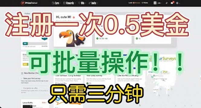 国外项目注册一次0.5美金 只需三分钟无脑操作 可批量放大 小白工作室福利-启航188资源站