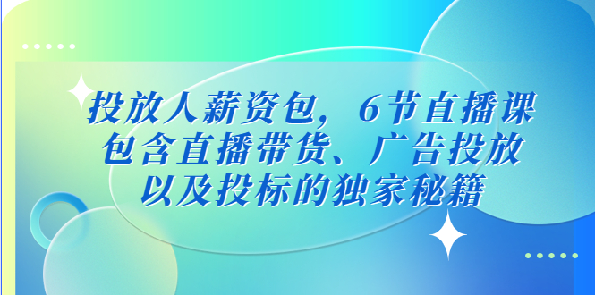 投放人薪资包，6节直播课，包含直播带货、广告投放、以及投标的独家秘籍-启航188资源站