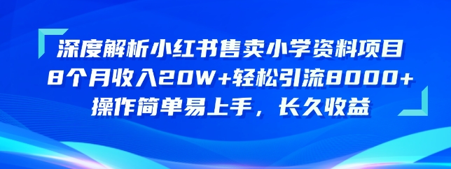 深度解析小红书售卖小学资料项目，操作简单易上手，长久收益-启航188资源站