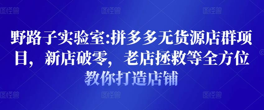 野路子实验室:拼多多无货源店群项目，新店破零，老店拯救等全方位教你打造店铺-启航188资源站