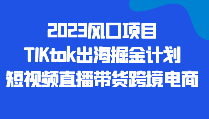 2023风口项目TIKtok出海掘金计划短视频直播带货跨境电商-启航188资源站