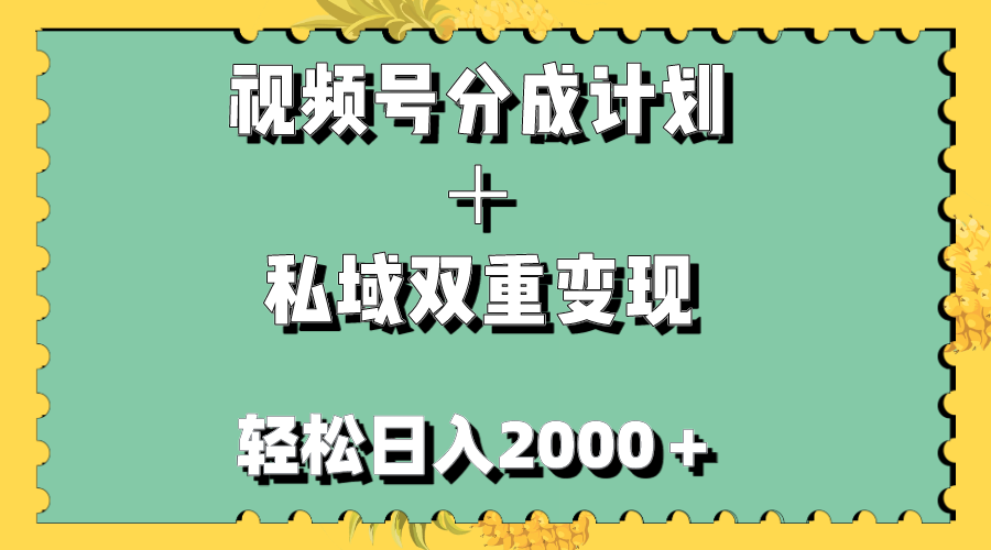 （7842期）视频号分成计划＋私域双重变现，轻松日入1000＋，无任何门槛，小白轻松上手-启航188资源站