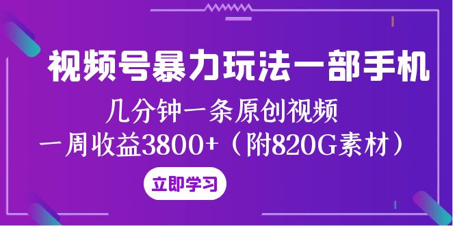 视频号暴力玩法一部手机 几分钟一条原创视频 一周收益3800+（附820G素材）-启航188资源站