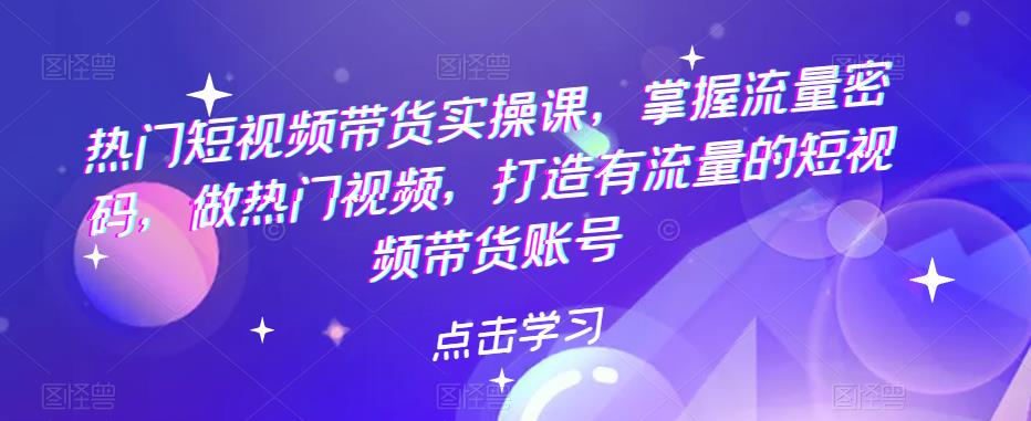 热门短视频带货实操课，掌握流量密码，做热门视频，打造有流量的短视频带货账号-启航188资源站