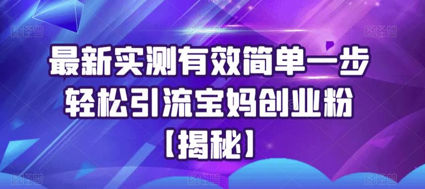 最新实测有效简单一步轻松引流宝妈创业粉【揭秘】-启航188资源站