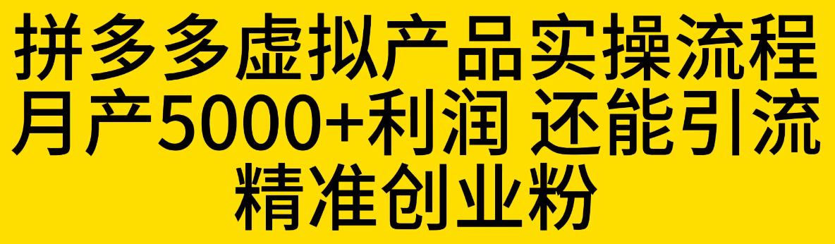 拼多多虚拟产品实操流程，月产5000+利润，还能引流精准创业粉【揭秘】-启航188资源站