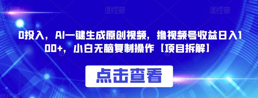 0投入，AI一键生成原创视频，撸视频号收益日入100+，小白无脑复制操作【项目拆解】-启航188资源站