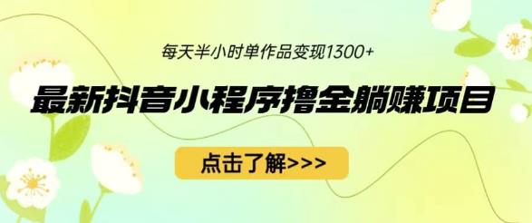 最新抖音小程序撸金躺赚项目，一部手机每天半小时，单个作品变现1300+【揭秘】-启航188资源站