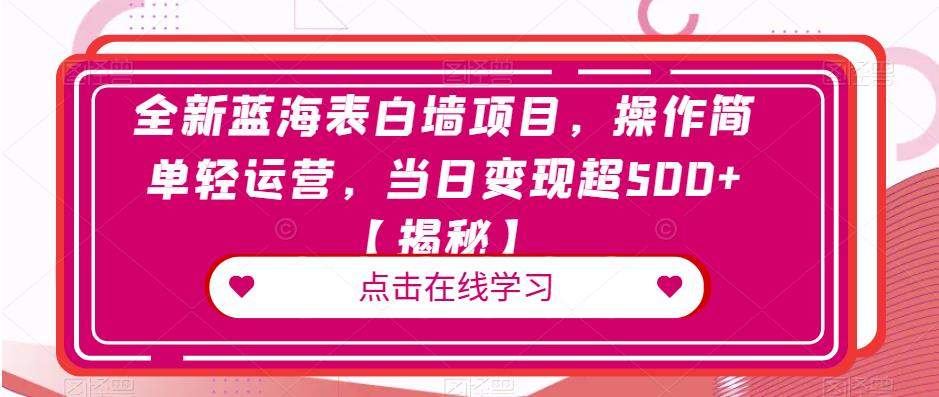 全新蓝海表白墙项目，操作简单轻运营，当日变现超500+【揭秘】-启航188资源站