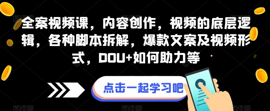 全案视频课，内容创作，视频的底层逻辑，各种脚本拆解，爆款文案及视频形式，DOU+如何助力等-启航188资源站