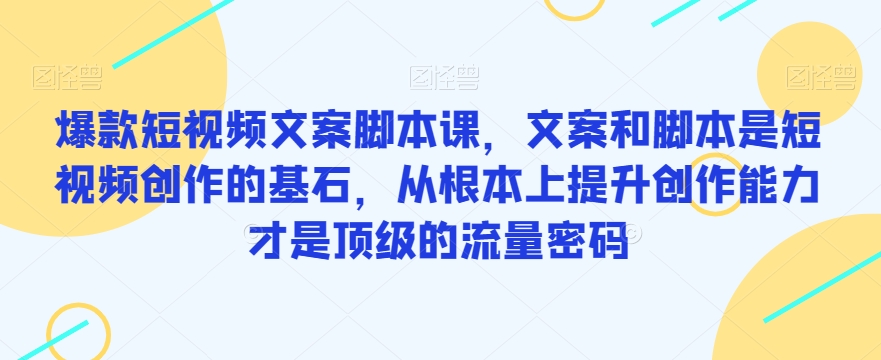 爆款短视频文案脚本课，文案和脚本是短视频创作的基石，从根本上提升创作能力才是顶级的流量密码-启航188资源站