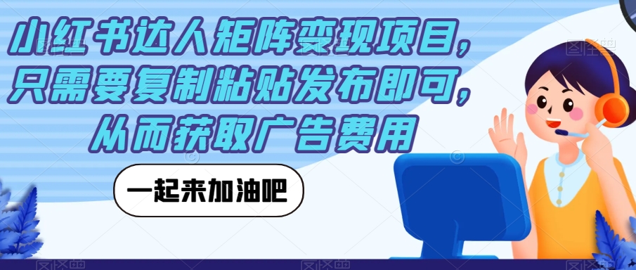 小红书达人矩阵变现项目，只需要复制粘贴发布即可，从而获取广告费用-启航188资源站