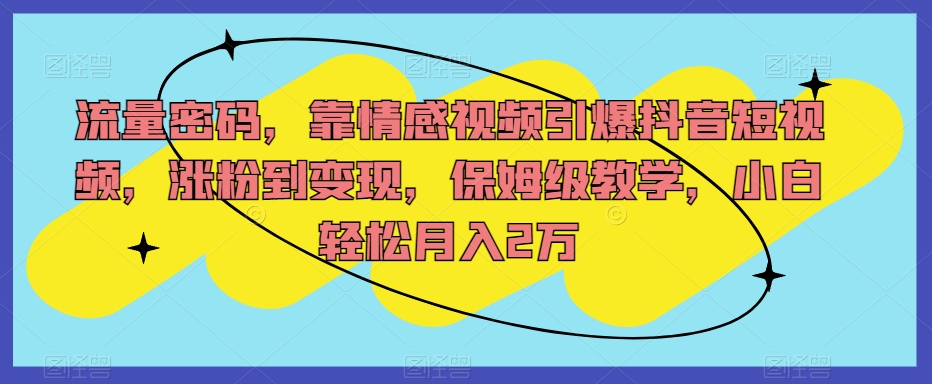 流量密码，靠情感视频引爆抖音短视频，涨粉到变现，保姆级教学，小白轻松月入2万【揭秘】-启航188资源站