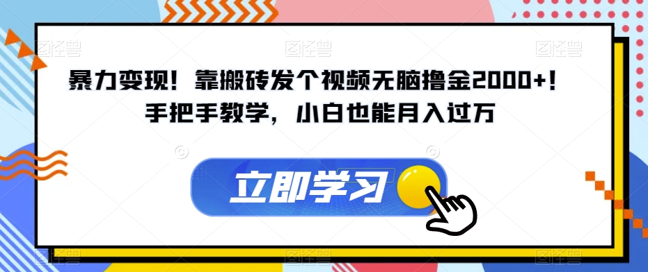 暴力变现！靠搬砖发个视频无脑撸金2000+！手把手教学，小白也能月入过万【揭秘】-启航188资源站