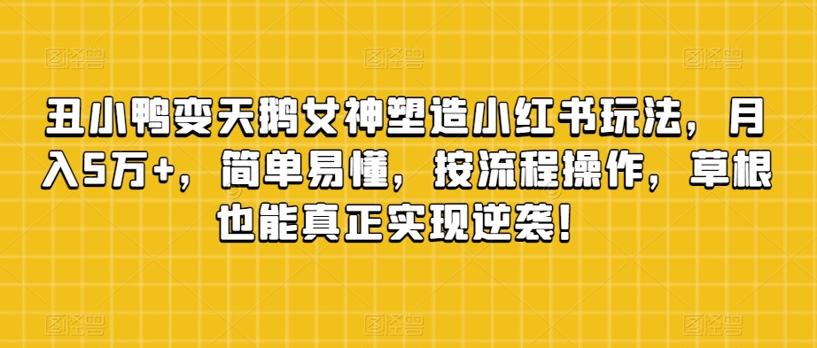 丑小鸭变天鹅女神塑造小红书玩法，月入5万+，简单易懂，按流程操作，草根也能真正实现逆袭！-启航188资源站