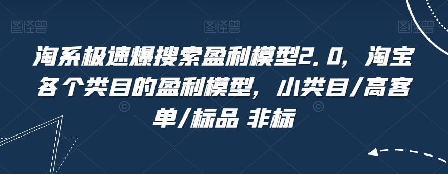 淘系极速爆搜索盈利模型2.0，淘宝各个类目的盈利模型，小类目/高客单/标品 非标-启航188资源站