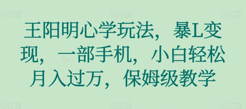 王阳明心学玩法，暴L变现，一部手机，小白轻松月入过万，保姆级教学【揭秘】-启航188资源站