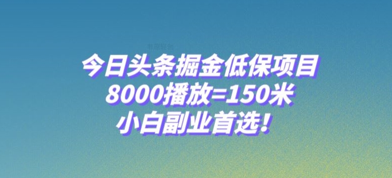 今日头条掘金低保项目，8000播放=150米，小白副业首选【揭秘】-启航188资源站