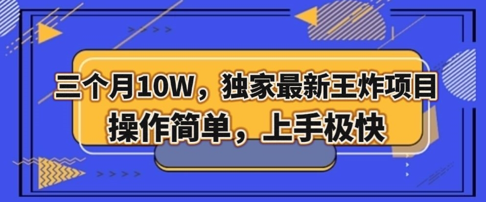 三个月10W，独家最新王炸项目！操作简单，上手极快【揭秘】-启航188资源站