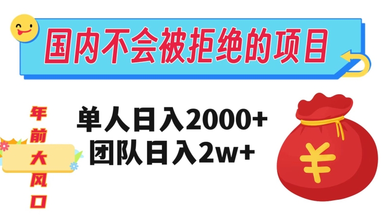 在国内不怕被拒绝的项目，单人日入2000，团队日入20000+【揭秘】-启航188资源站