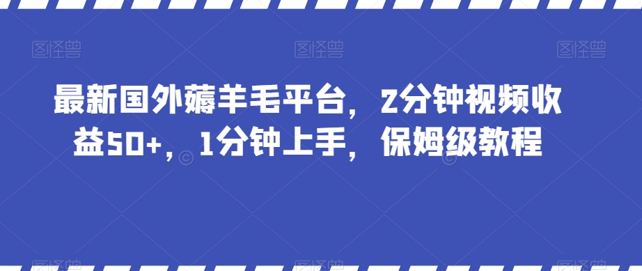 最新国外薅羊毛平台，2分钟视频收益50+，1分钟上手，保姆级教程【揭秘】-启航188资源站